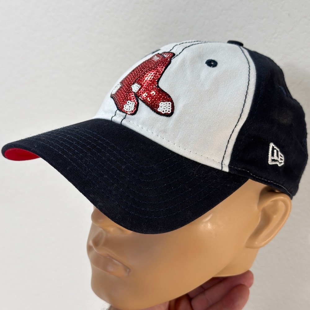 Boston Red Sox Cap Womens OSFA Black White Red Sequin Logo Baseball Y2K New Era
